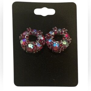 Vintage Aurora Borealis Crystal 
Clip on Earrings